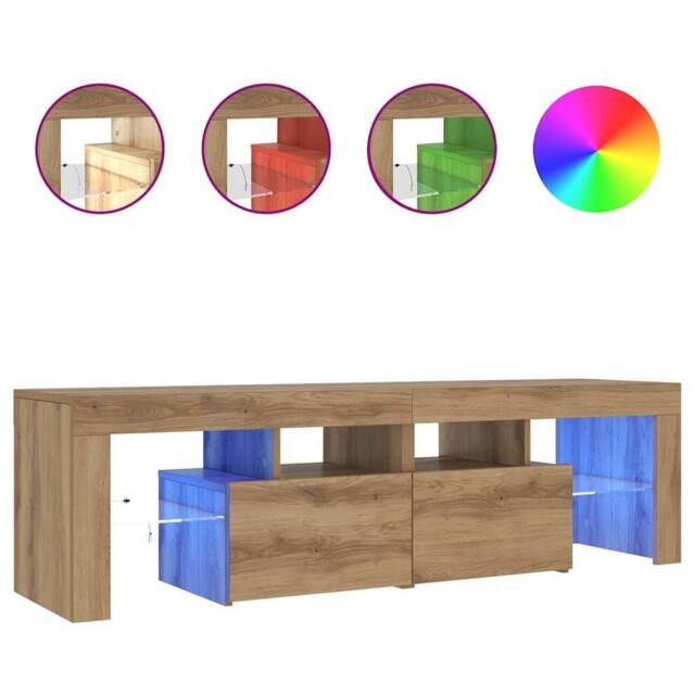 Berkfield Home TV Cabinet with LED Lights Artisan Oak 140x36.5x40 cm Engineered Wood in Brown - image 1