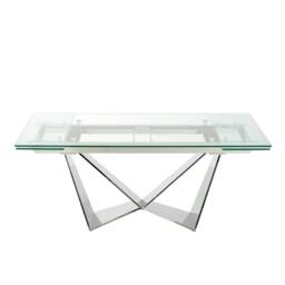 Angel Cerda Rectangular Extendable Dining Table, Tempered Glass, Chrome Legs in Silver - thumbnail 2