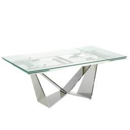 Angel Cerda Rectangular Extendable Dining Table, Tempered Glass, Chrome Legs in Silver - thumbnail 5