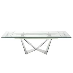 Angel Cerda Rectangular Extendable Dining Table, Tempered Glass, Chrome Legs in Silver - thumbnail 6