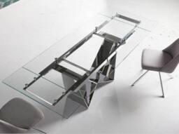 Angel Cerda Rectangular Extendable Dining Table, Tempered Glass, Chrome Legs in Silver - thumbnail 4
