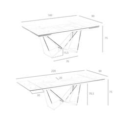 Angel Cerda Rectangular Extendable Dining Table, Tempered Glass, Chrome Legs in Silver - thumbnail 7