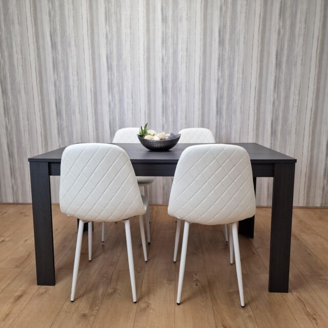 KOSY KOALA Grey Dining Table with 4 White Stitched Chairs, Stylish Dining Set in Dark Green - image 1