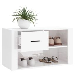 Berkfield Home Shoe Cabinet High Gloss White 80x35x45 cm Engineered Wood - Size: 80 x 35 x 45 cm - thumbnail 4