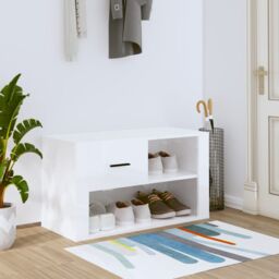 Berkfield Home Shoe Cabinet High Gloss White 80x35x45 cm Engineered Wood - Size: 80 x 35 x 45 cm
