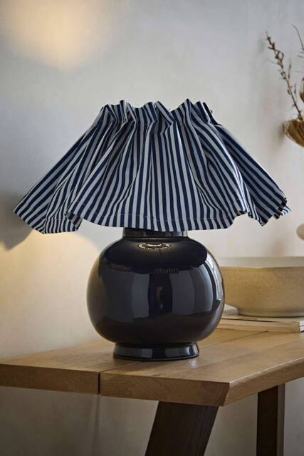 ValueLights Arabella Pleated Pinstripe Gingham Lamp Shade Ceramic Table Lamp in Navy - image 1