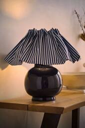 ValueLights Arabella Pleated Pinstripe Gingham Lamp Shade Ceramic Table Lamp in Navy - thumbnail 2