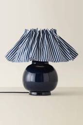ValueLights Arabella Pleated Pinstripe Gingham Lamp Shade Ceramic Table Lamp in Navy - thumbnail 3