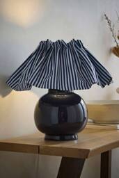 ValueLights Arabella Pleated Pinstripe Gingham Lamp Shade Ceramic Table Lamp in Navy - thumbnail 1