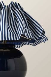 ValueLights Arabella Pleated Pinstripe Gingham Lamp Shade Ceramic Table Lamp in Navy - thumbnail 4