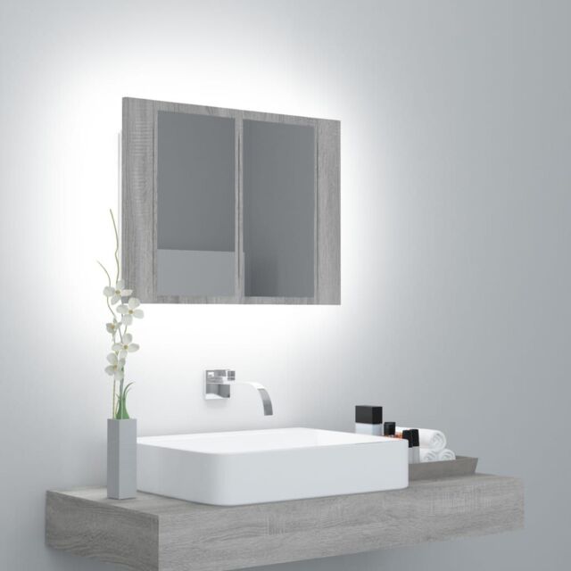 Berkfield Home LED Mirror Cabinet Grey Sonoma 60x12x45 cm Engineered Wood - Size: 60 x 12 x 45 cm - image 1
