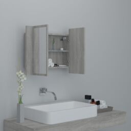 Berkfield Home LED Mirror Cabinet Grey Sonoma 60x12x45 cm Engineered Wood - Size: 60 x 12 x 45 cm - thumbnail 6