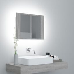 Berkfield Home LED Mirror Cabinet Grey Sonoma 60x12x45 cm Engineered Wood - Size: 60 x 12 x 45 cm - thumbnail 1