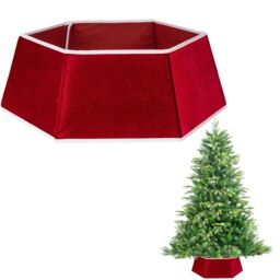 Shatchi 26.8Inch Christmas Tree Skirt Foldable Sequin Xmas Tree Stand Base Cover Collar Trunk Basket Ring for Tree Decorations in Red - Size: 1 Pack