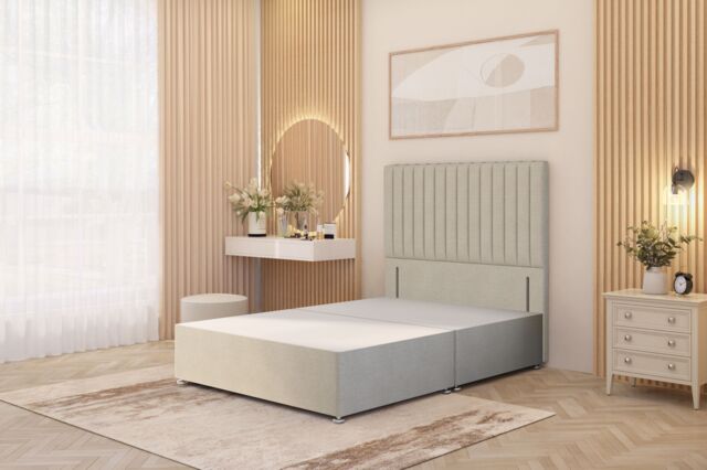 "Somnior Eleanor Divan Bed Base with 54"" Floor Standing Headboard Tweed Fabric in Natural - Size: King" - image 1
