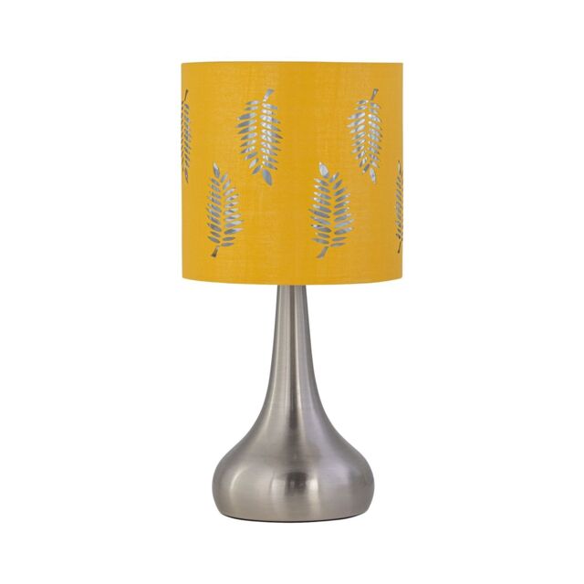 First Choice Lighting Romana - Brushed Chrome Touch Table Lamp with Ochre Fern Shade in Silver - image 1