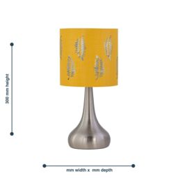 First Choice Lighting Romana - Brushed Chrome Touch Table Lamp with Ochre Fern Shade in Silver - thumbnail 6