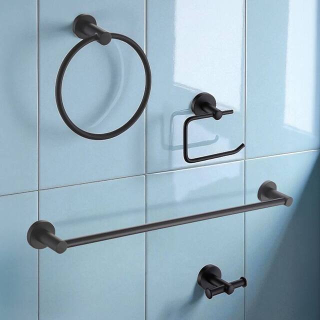 Showerdrape Modernity Black Steel Wall Mounted 4 Piece Bathroom Accessory Set - image 1