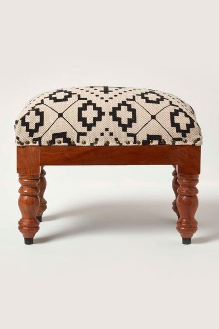 Homescapes Reva Black Geometric Footstool, 50 x 30 x 40 cm - image 1