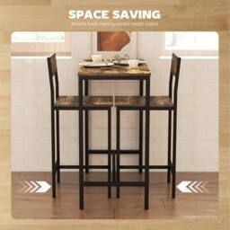 HOMCOM 3-Piece Bar Table Set with 2 Stools, Footrest in Dark Brown - thumbnail 5