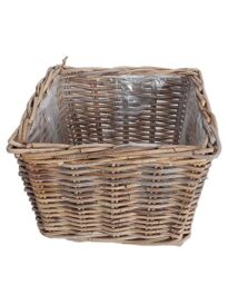Dibor Traditional Large Wicker Square Lined Planter Basket in Grey - thumbnail 2