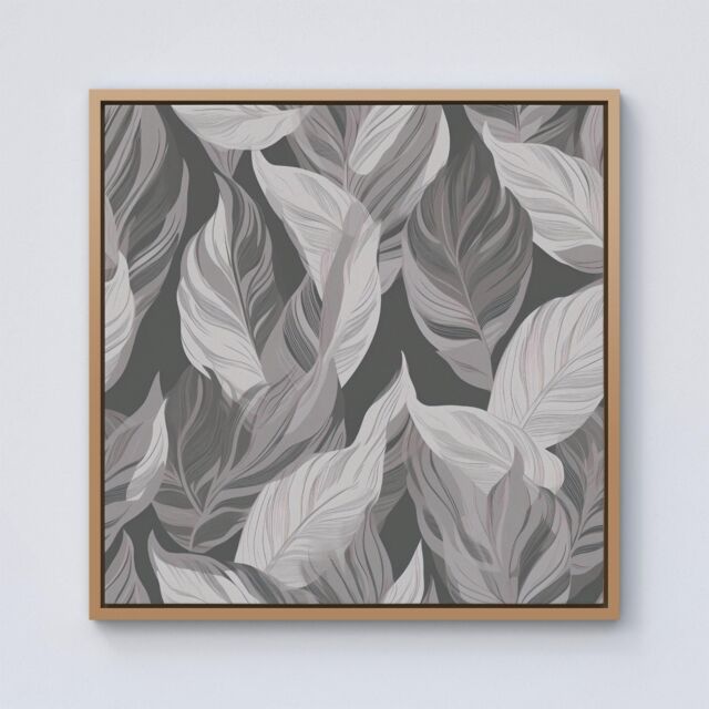 Warren Reed - Designer Grey Floral Leaves Framed Canvas in Light Brown - Size: w40 inch x h40 inch - image 1