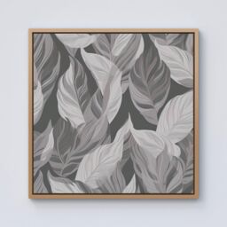 Warren Reed - Designer Grey Floral Leaves Framed Canvas in Light Brown - Size: w40 inch x h40 inch - thumbnail 1