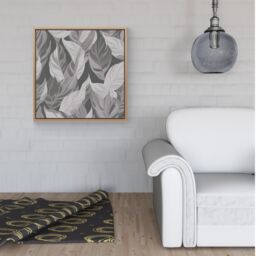 Warren Reed - Designer Grey Floral Leaves Framed Canvas in Light Brown - Size: w40 inch x h40 inch - thumbnail 2