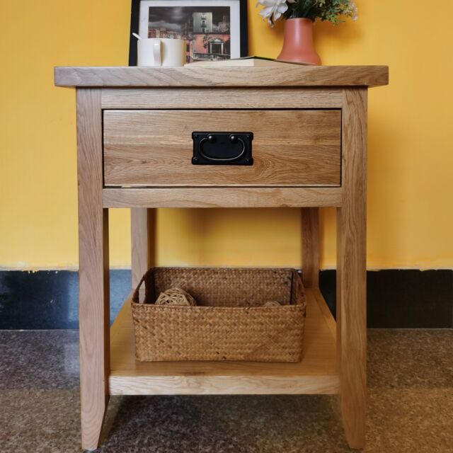 FURNITURE ONE Oak Bedside Table, Bedside Cabinet with Shelf & Drawer - FULLY ASSEMBLY in Light Oak - Size: 1 Pack - image 1
