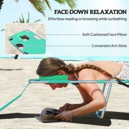 OUTSUNNY Sun Lounger with Reading Hole, Folding Garden Lounger in Green - thumbnail 6