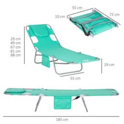 OUTSUNNY Sun Lounger with Reading Hole, Folding Garden Lounger in Green - thumbnail 3
