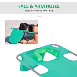 OUTSUNNY Sun Lounger with Reading Hole, Folding Garden Lounger in Green - thumbnail 5