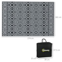 OUTSUNNY Reversible Waterproof Outdoor Rug W/ Carry Bag, 182 x 274cm in Black - Size: 185 cm x 270 cm - thumbnail 3