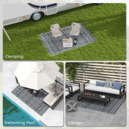OUTSUNNY Reversible Waterproof Outdoor Rug W/ Carry Bag, 182 x 274cm in Black - Size: 185 cm x 270 cm - thumbnail 5