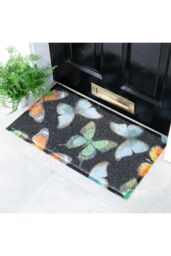 Artsy Mats Watercolour Butterfly Indoor Outdoor Doormat in Black - Size: 40 cm x 70 cm - thumbnail 1