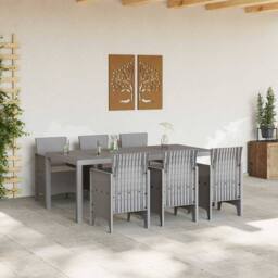 Berkfield Home 7 Piece Garden Dining Set with Cushions Light Grey Poly Rattan - thumbnail 3