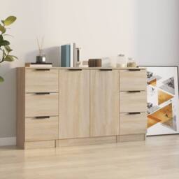 Berkfield Home Sideboards 3 pcs Sonoma Oak Engineered Wood in Light Brown - thumbnail 2