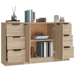 Berkfield Home Sideboards 3 pcs Sonoma Oak Engineered Wood in Light Brown - thumbnail 5