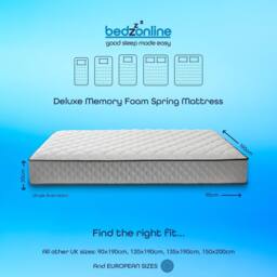 Bedzonline Diamond Memory Foam Spring Mattress, Premium Comfort - 5FT King Size in Grey - thumbnail 2