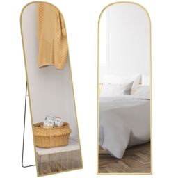 HOMCOM Full Length Mirror with Aluminium Alloy Frame Hanging Leaning Gold - Size: Small - thumbnail 2