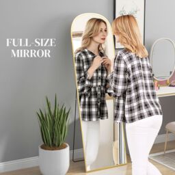 HOMCOM Full Length Mirror with Aluminium Alloy Frame Hanging Leaning Gold - Size: Small - thumbnail 4