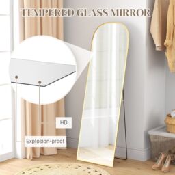 HOMCOM Full Length Mirror with Aluminium Alloy Frame Hanging Leaning Gold - Size: Small - thumbnail 5