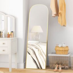HOMCOM Full Length Mirror with Aluminium Alloy Frame Hanging Leaning Gold - Size: Small - thumbnail 1