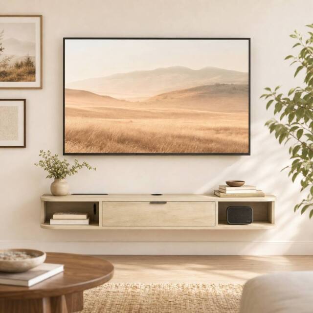 STILVORA 120 cm Wall Mounted TV Unit with Flip Drawer in Natural - image 1