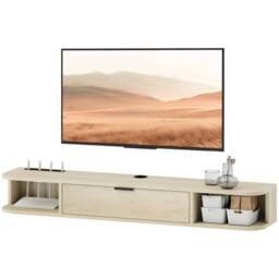STILVORA 120 cm Wall Mounted TV Unit with Flip Drawer in Natural - thumbnail 5