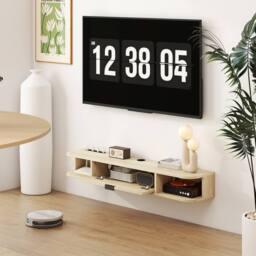 STILVORA 120 cm Wall Mounted TV Unit with Flip Drawer in Natural - thumbnail 3