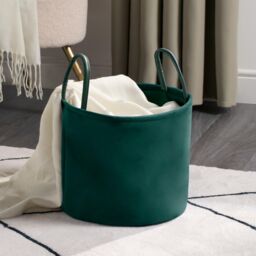 OHS Velvet Storage Basket Hamper Clothes Toys Organiser Fabric Bag in Dark Green - thumbnail 5