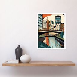 "Artery8 Wall Art Print Birmingham City Centre Canal Geometric Cityscape Art Framed in White - Size: W12"" x H16""" - thumbnail 2