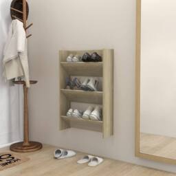 Berkfield Home Wall Shoe Cabinet Sonoma Oak 60x18x90 cm Engineered Wood in Light Sand - Size: 60 x 18 x 90 cm - thumbnail 2
