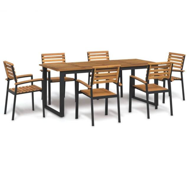 Berkfield Home 7 Piece Garden Dining Set Solid Wood Acacia & Metal in Brown - image 1
